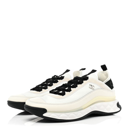 Chanel Velvet Calfskin Mixed Fibers Mens CC Sneakers 46 Ivory Black 3 of 12