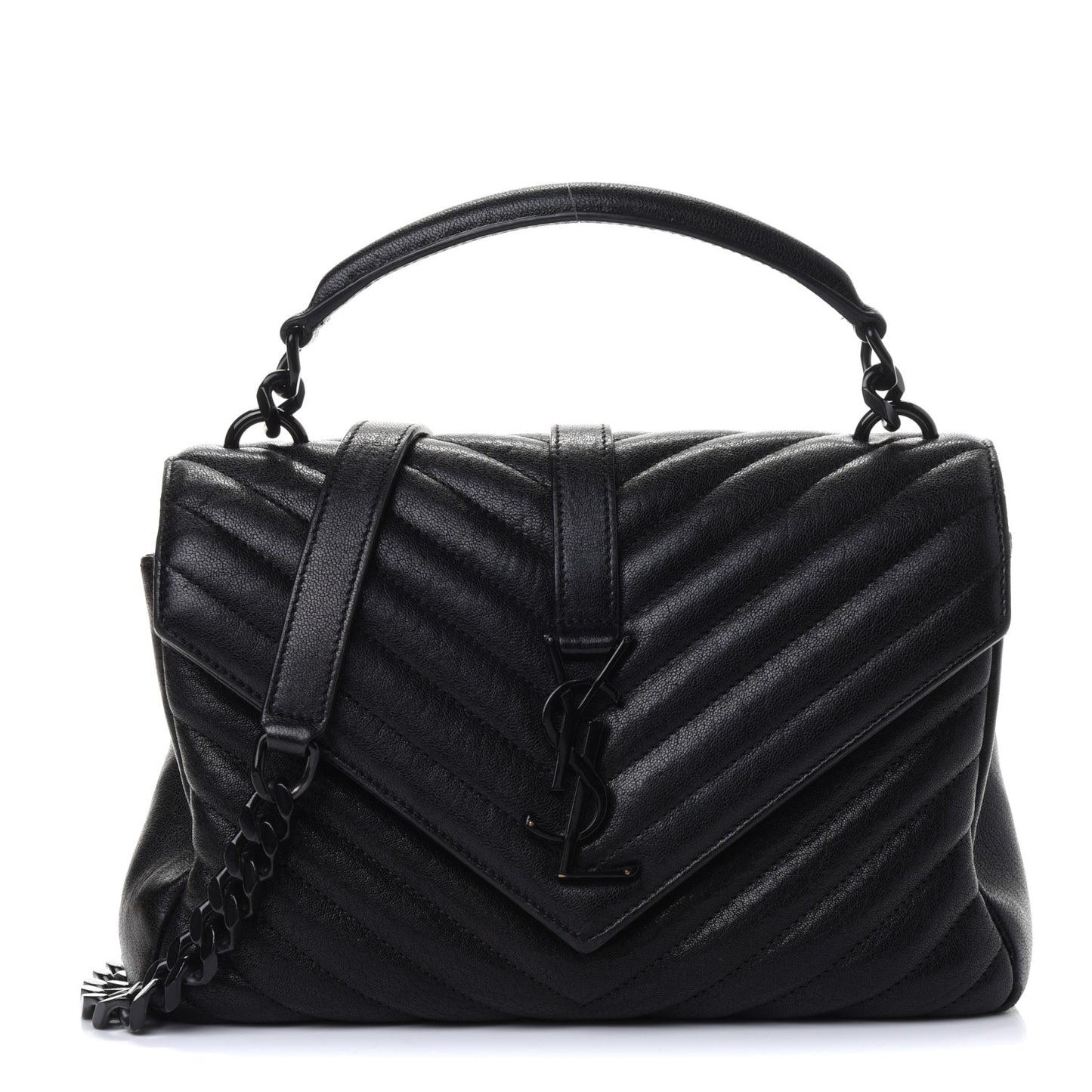 Sheepskin Matelasse Chevron Monogram Monochrome Medium College Bag Black