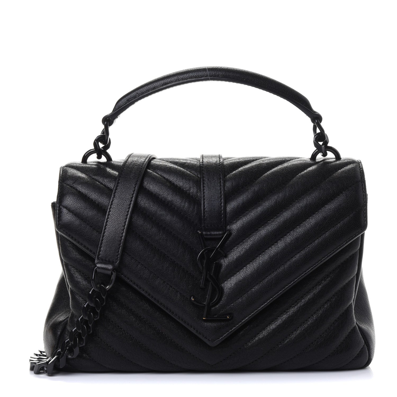 Saint Laurent Sheepskin Matelasse Chevron Monogram Monochrome Medium College Bag Black 1 of 4