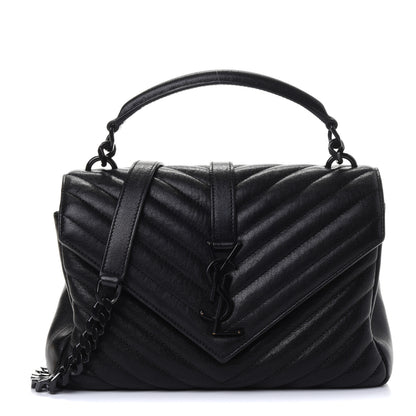 Saint Laurent Sheepskin Matelasse Chevron Monogram Monochrome Medium College Bag Black 1 of 4