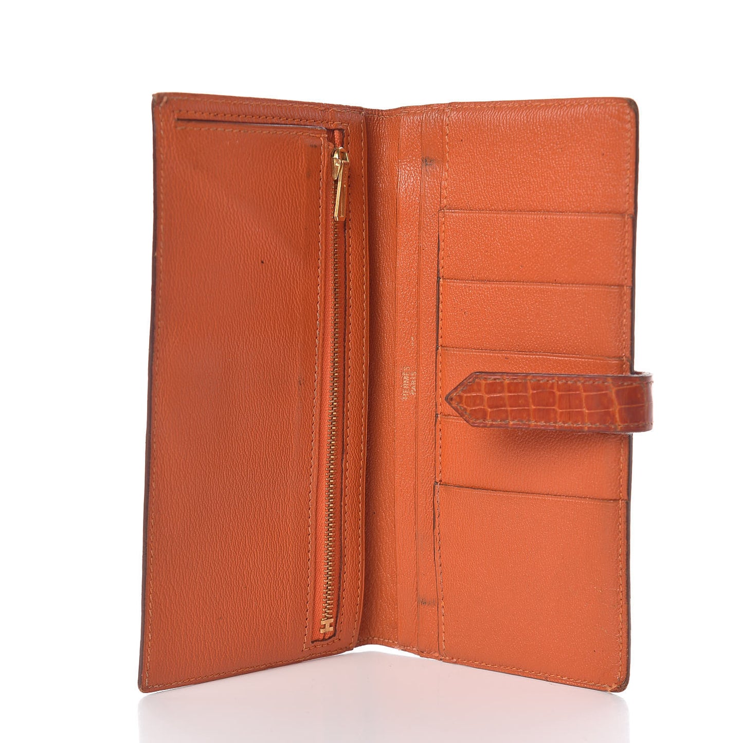 Shiny Niloticus Crocodile 18K Gold Diamond Bearn Wallet Orange