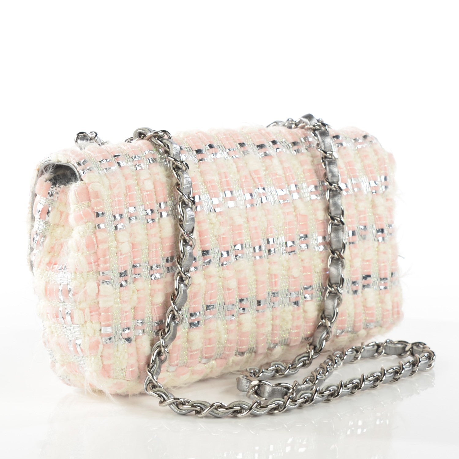 Chanel Tweed Quilted Small East West Flap Pink 3 of 8