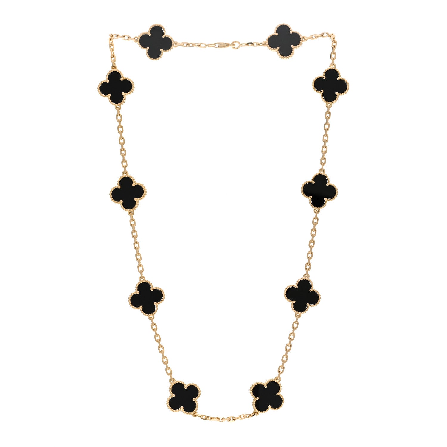 Van Cleef & Arpels 18K Yellow Gold Black Onyx 10 Motifs Vintage Alhambra Necklace 3 of 5