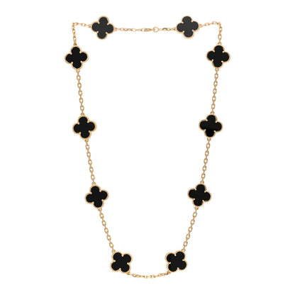 Van Cleef & Arpels 18K Yellow Gold Black Onyx 10 Motifs Vintage Alhambra Necklace 3 of 5