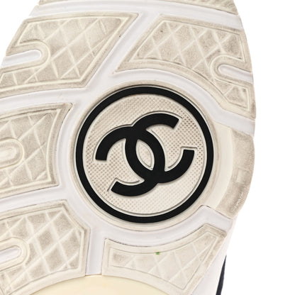 Chanel Nylon Calfskin Suede CC Womens Sneakers 37.5 Navy White Orange Black 6 of 11