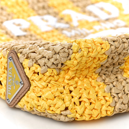 Prada Yarn Raffia Effect Crochet Striped Small Logo Tote Naturale Giallo 9 of 10
