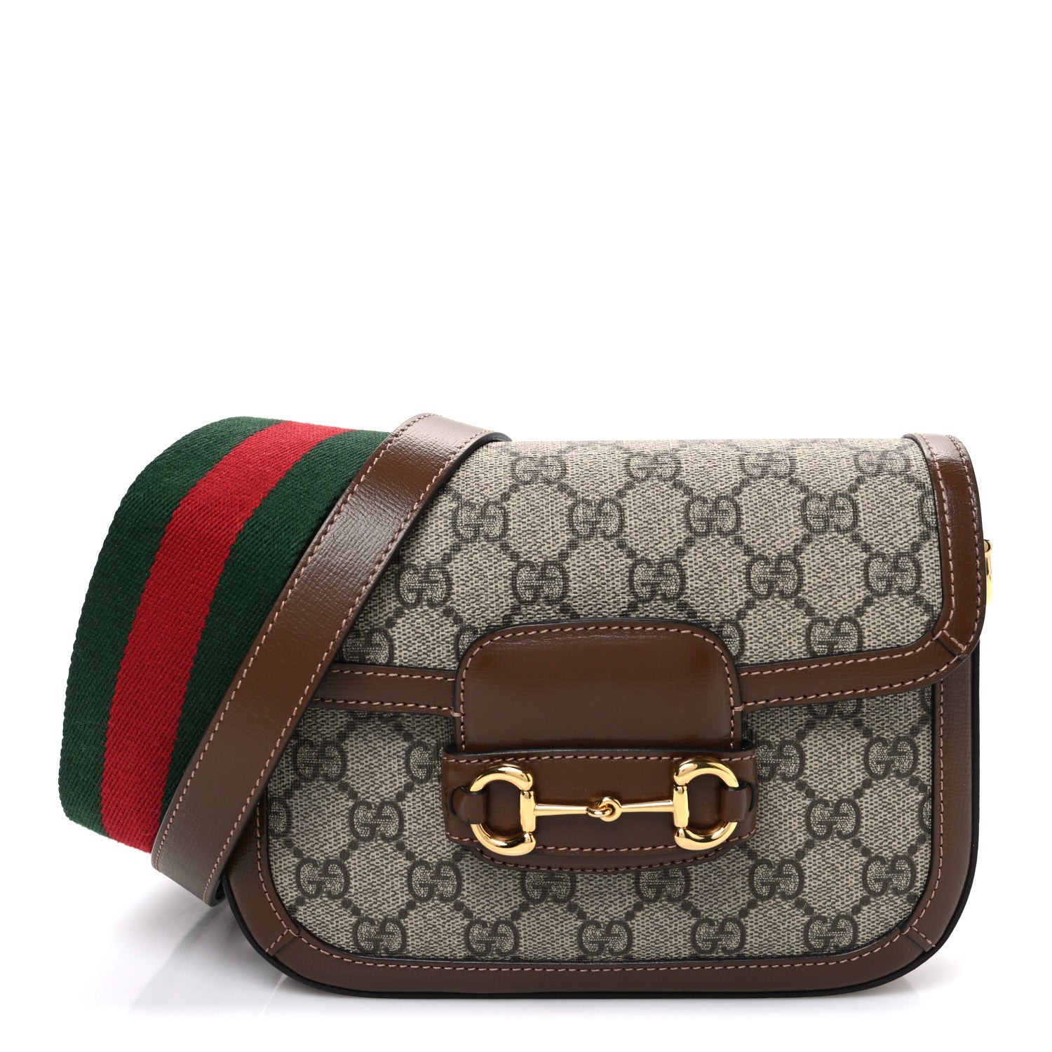 Gucci GG Supreme Monogram Web Mini Horsebit 1955 Shoulder Bag Beige Brown Sugar 1 of 10