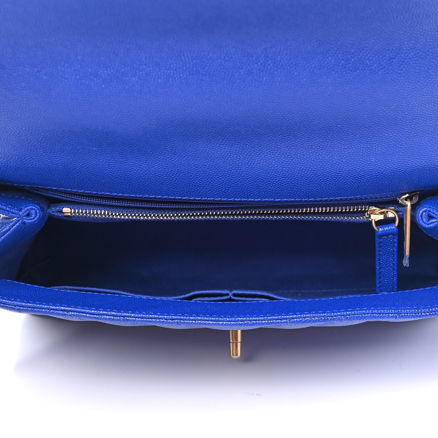 Caviar Chevron Quilted Small Coco Handle Flap Blue