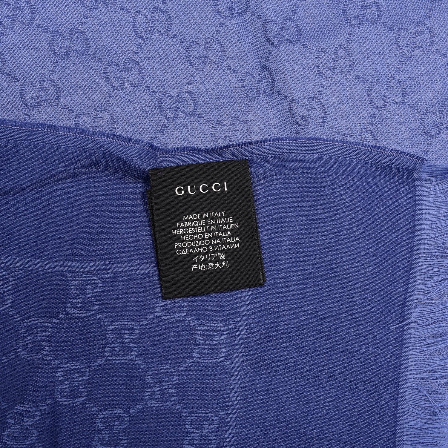 Gucci Cotton GG Monogram Summer Sten Fringe Scarf Periwinkle 4 of 4