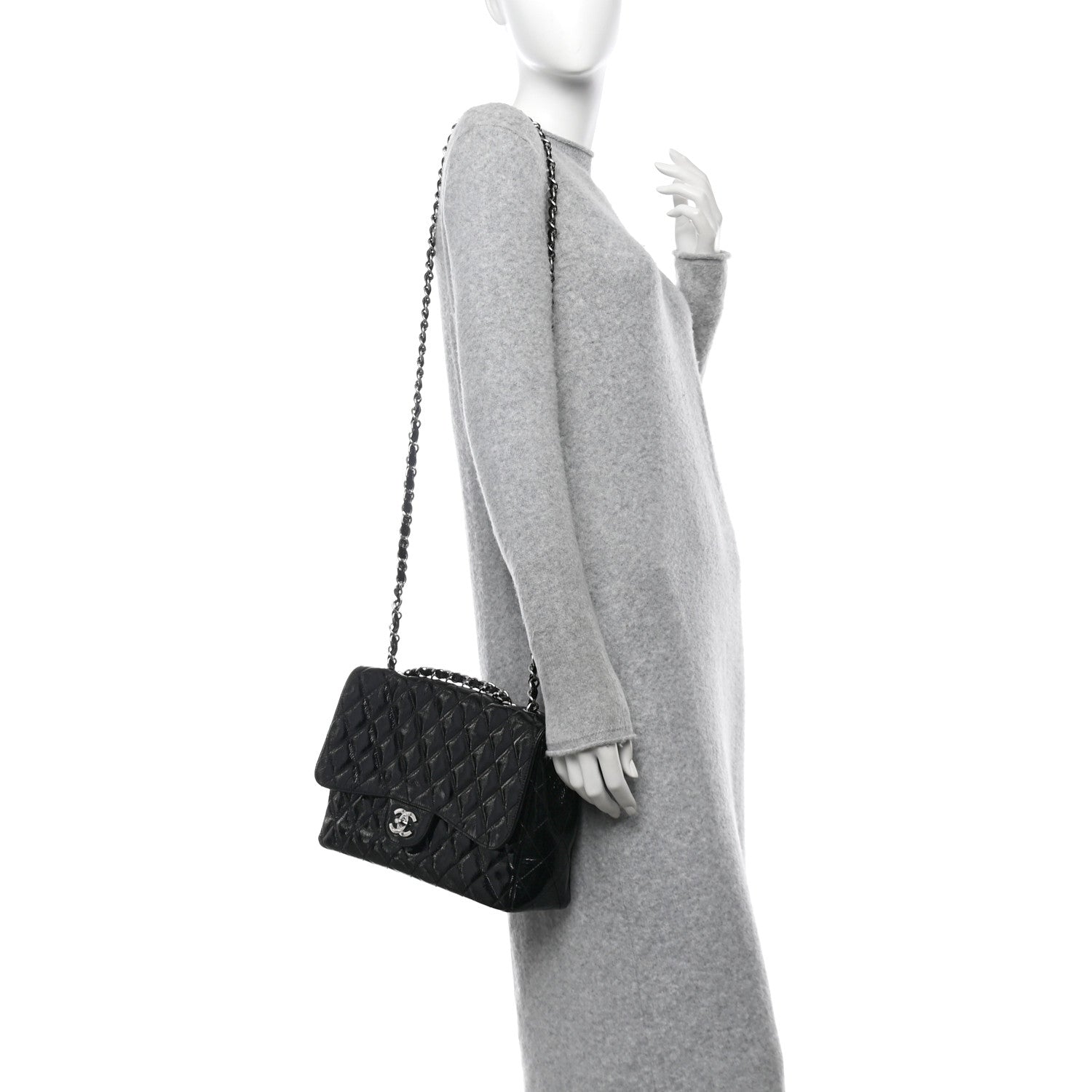 Chanel Crinkled Patent Quilted Jumbo Single Flap Black 2 of 12