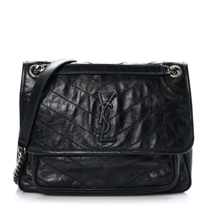 Saint Laurent Crinkled Calfskin Matelasse Monogram Medium Niki Chain Satchel Black 1 of 9