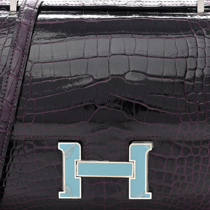 Hermes Shiny Alligator Enamel Constance 18 Prunoir Bleu Saint Cyr 8 of 10
