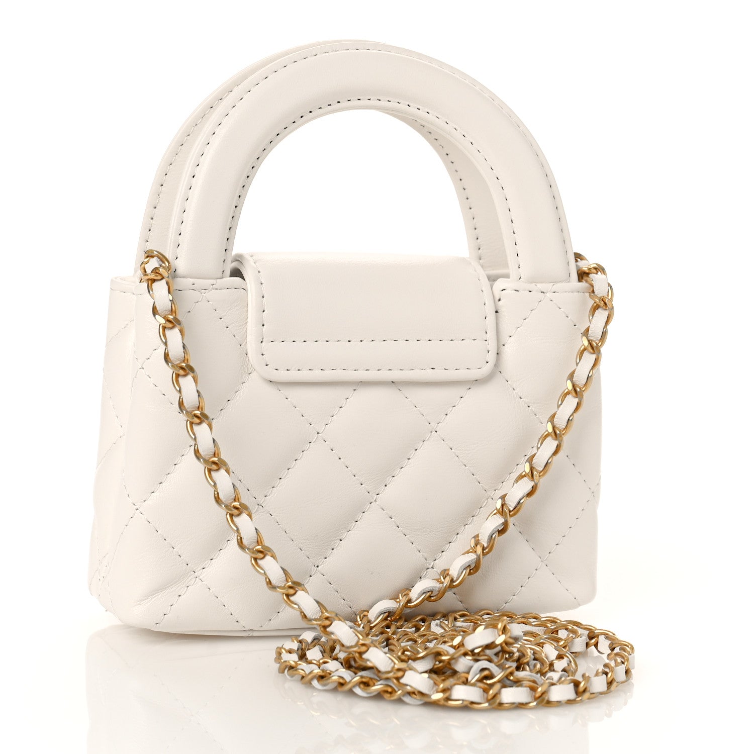 Chanel Shiny Aged Calfskin Quilted Mini Nano Kelly Shopper White 3 of 10