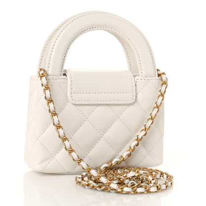 Chanel Shiny Aged Calfskin Quilted Mini Nano Kelly Shopper White 3 of 10
