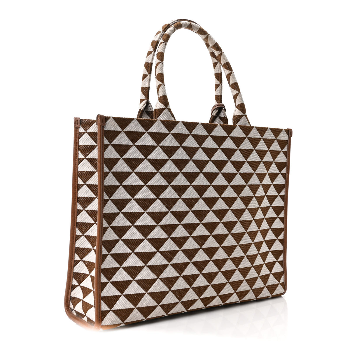Prada Jacquard Saffiano Triangolo Symbole Embroidered Large Tote Tobacco Talco 3 of 11