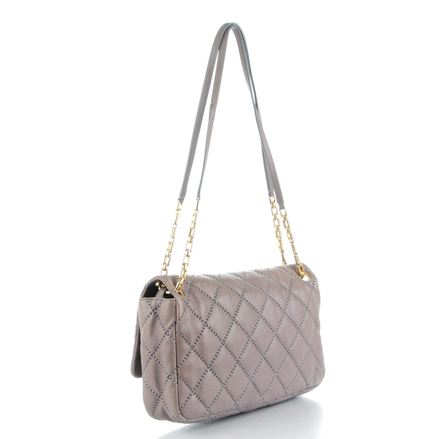 Calfskin Quilted Large Retro Chain Flap Grey
