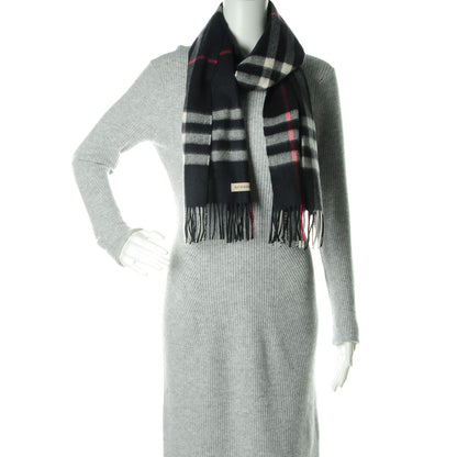 Burberry Cashmere Giant Check Fringe Scarf Navy 2 of 5