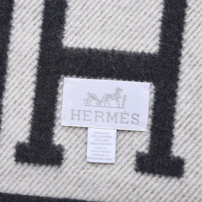 Hermes Wool Cashmere Avalon Blanket Ecru Gris Fonce 5 of 5