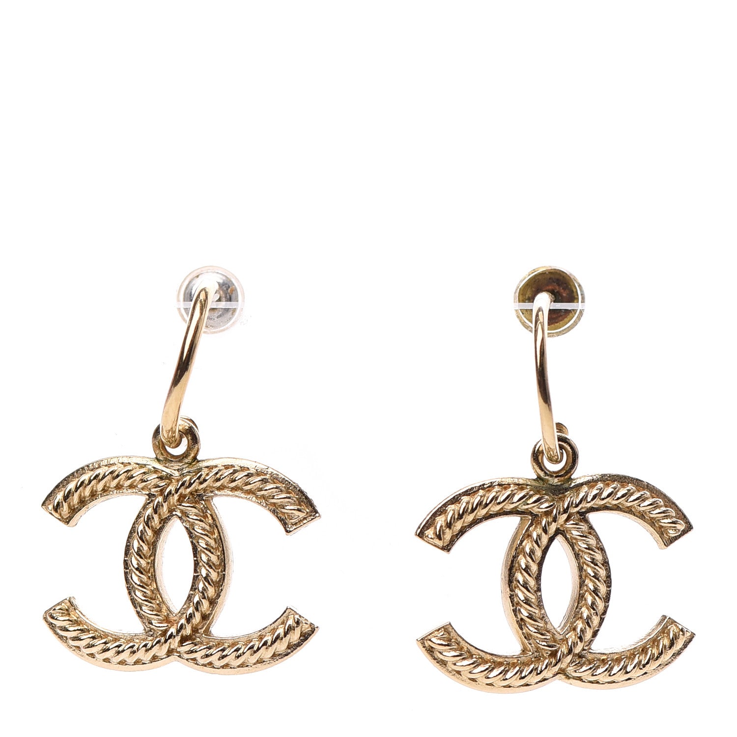 Chanel Twisted CC Hoop Drop Earring Gold 1 of 4