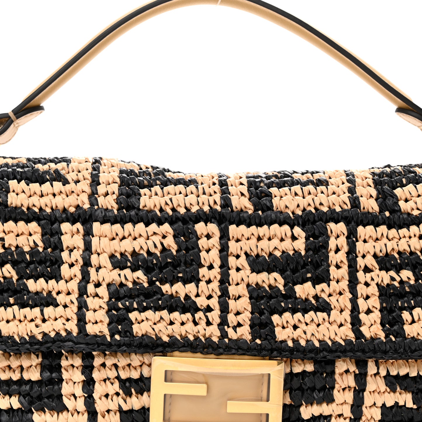 Raffia Vitello Grace FF Crochet Baguette Natural Black Paglia