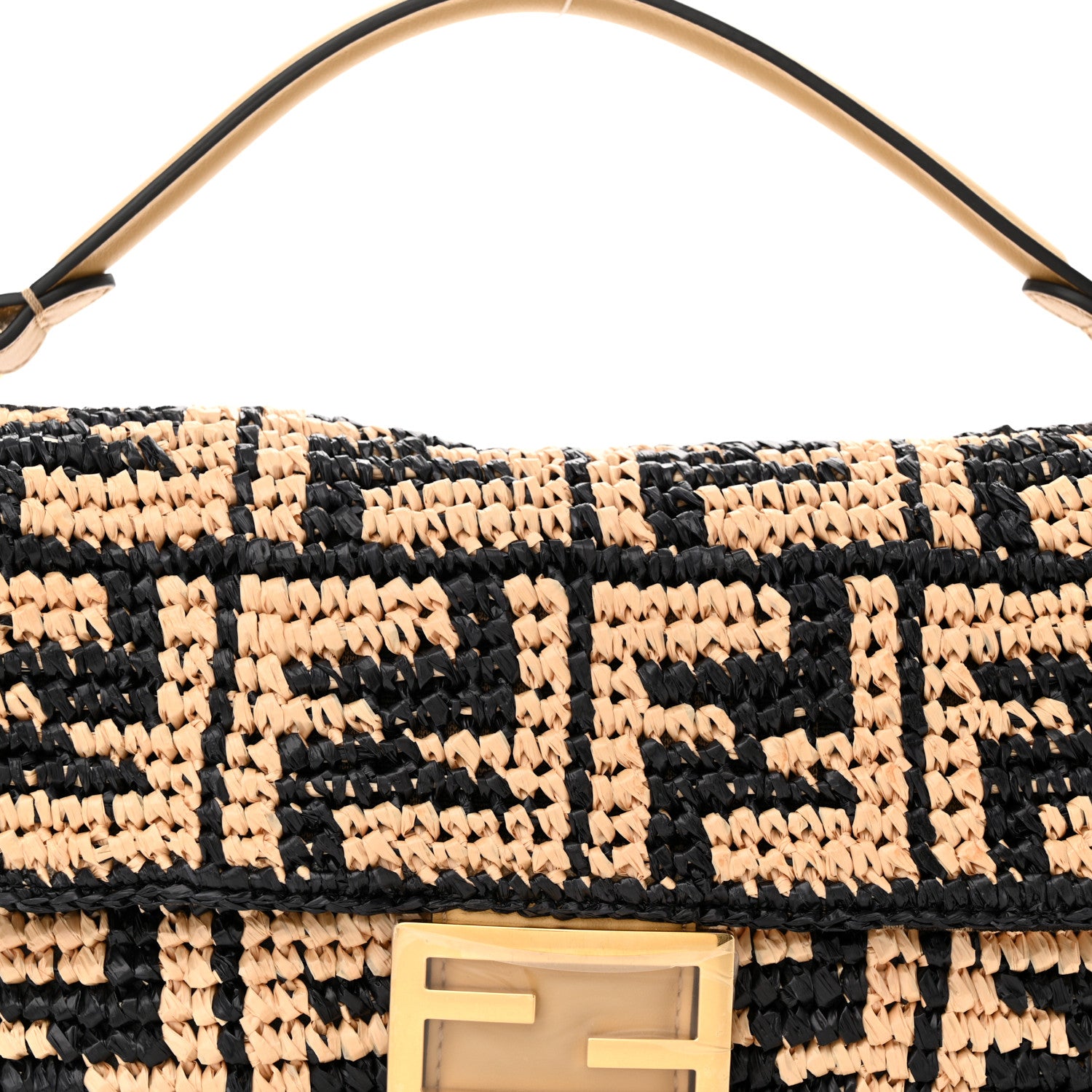 Fendi Raffia Vitello Grace FF Crochet Baguette Natural Black Paglia 7 of 9