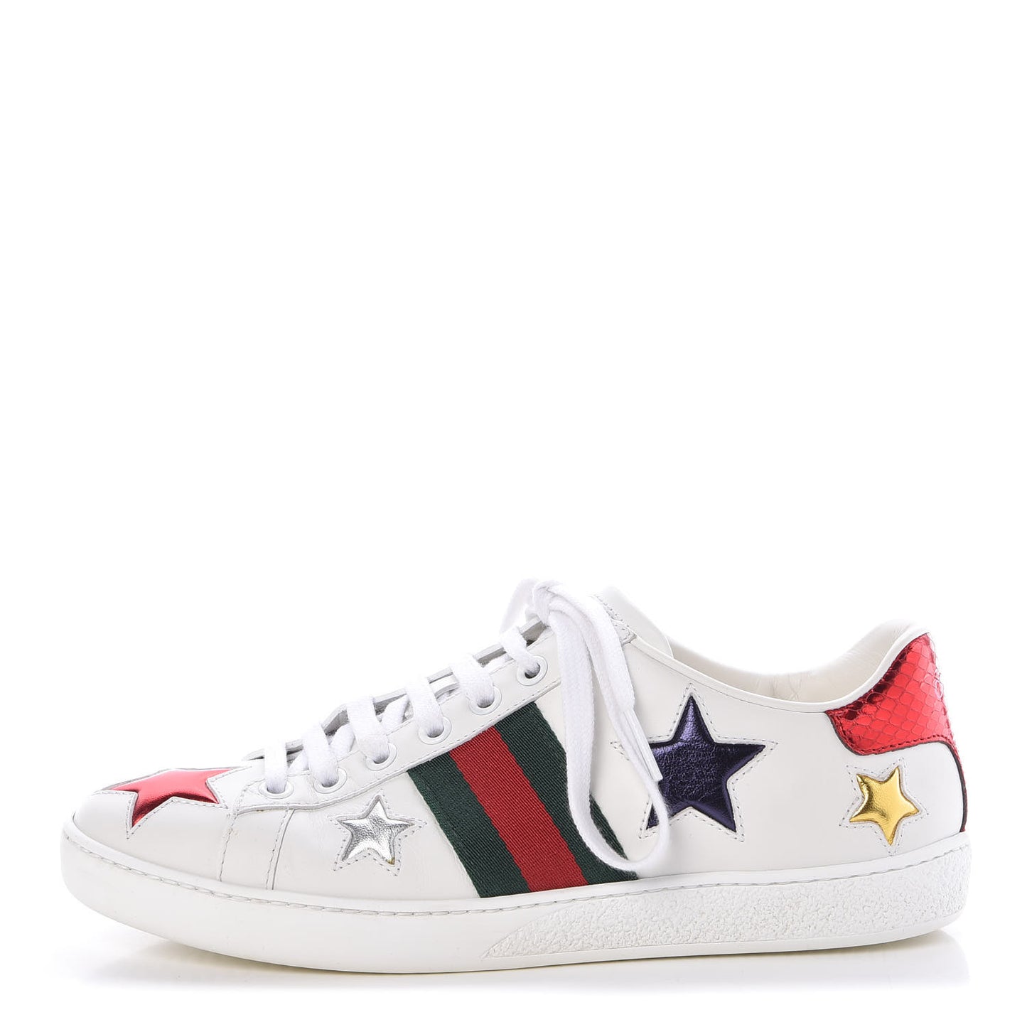 Calfskin Ayers Web Star Embroidered Womens Ace Sneakers 35.5 White Multi