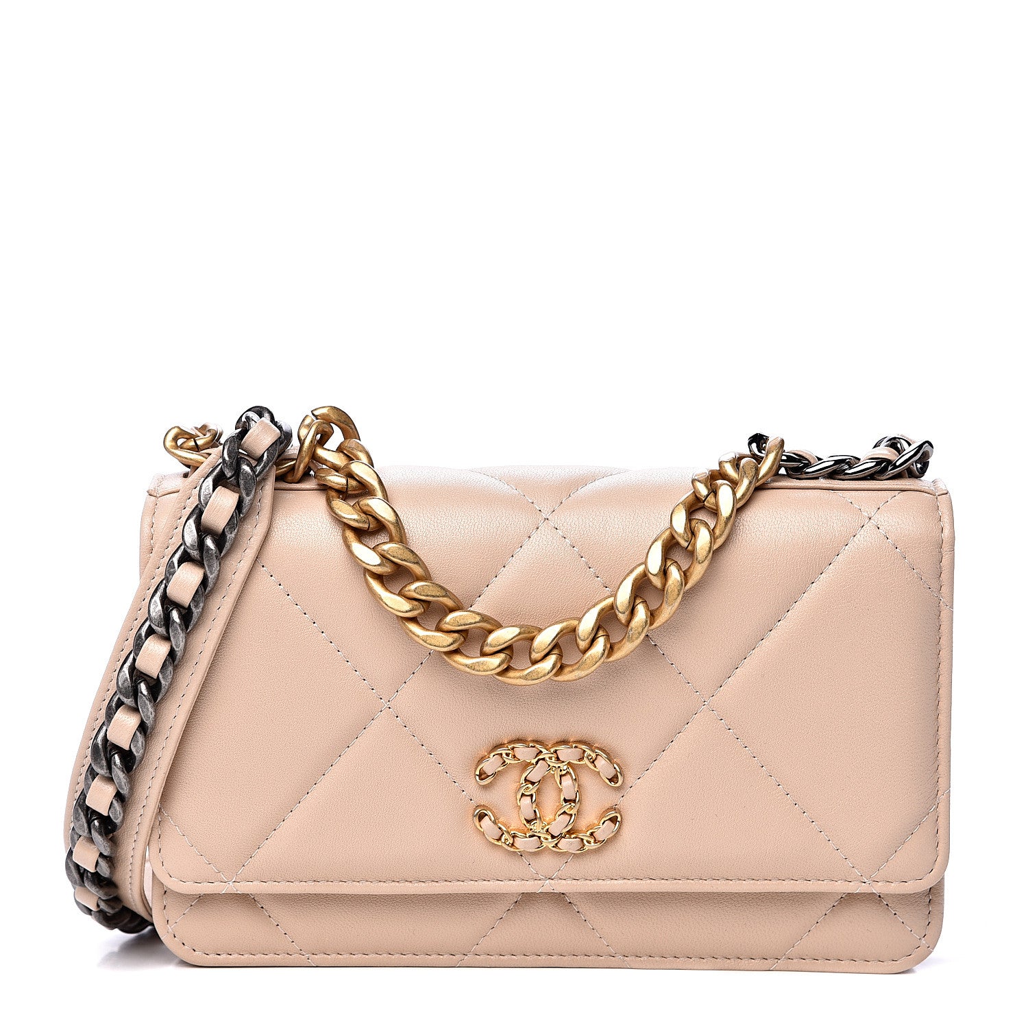 Chanel Lambskin Quilted 19 Wallet On Chain WOC Light Beige 1 of 10