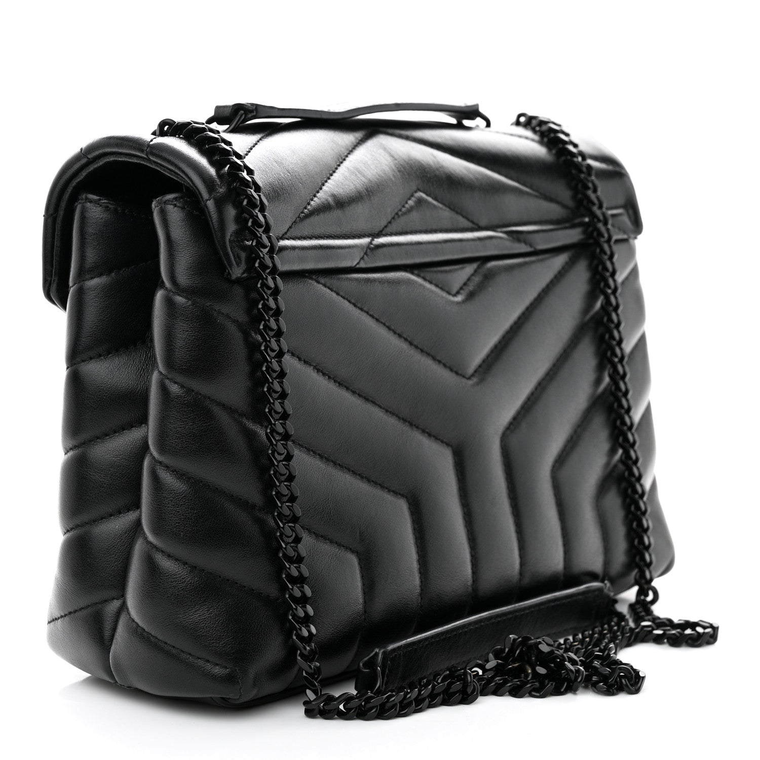 Saint Laurent Calfskin Y Quilted Monogram Monochrome Small Loulou Chain Satchel Black 3 of 10