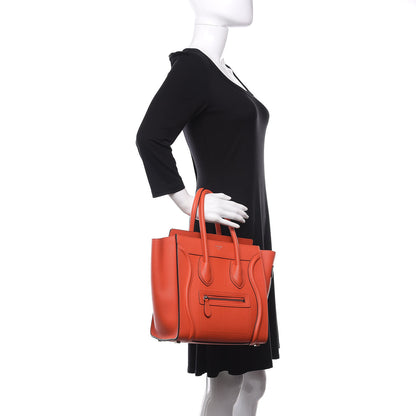 Celine Drummed Calfskin Micro Luggage Vermillion 2 of 9