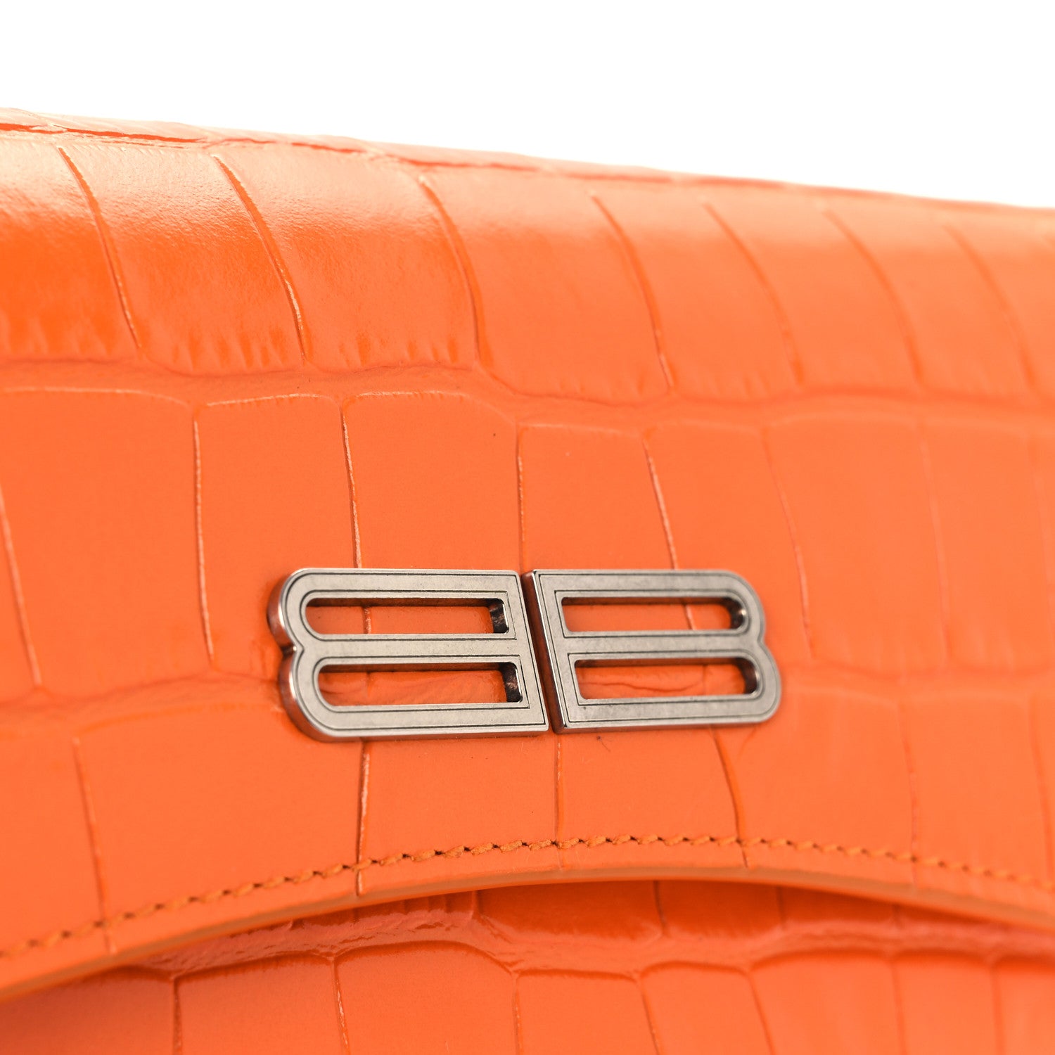 Balenciaga Shiny Super Supple Calfskin Crocodile Embossed Small XX Flap Stretch Bag Pop Orange 13 of 13