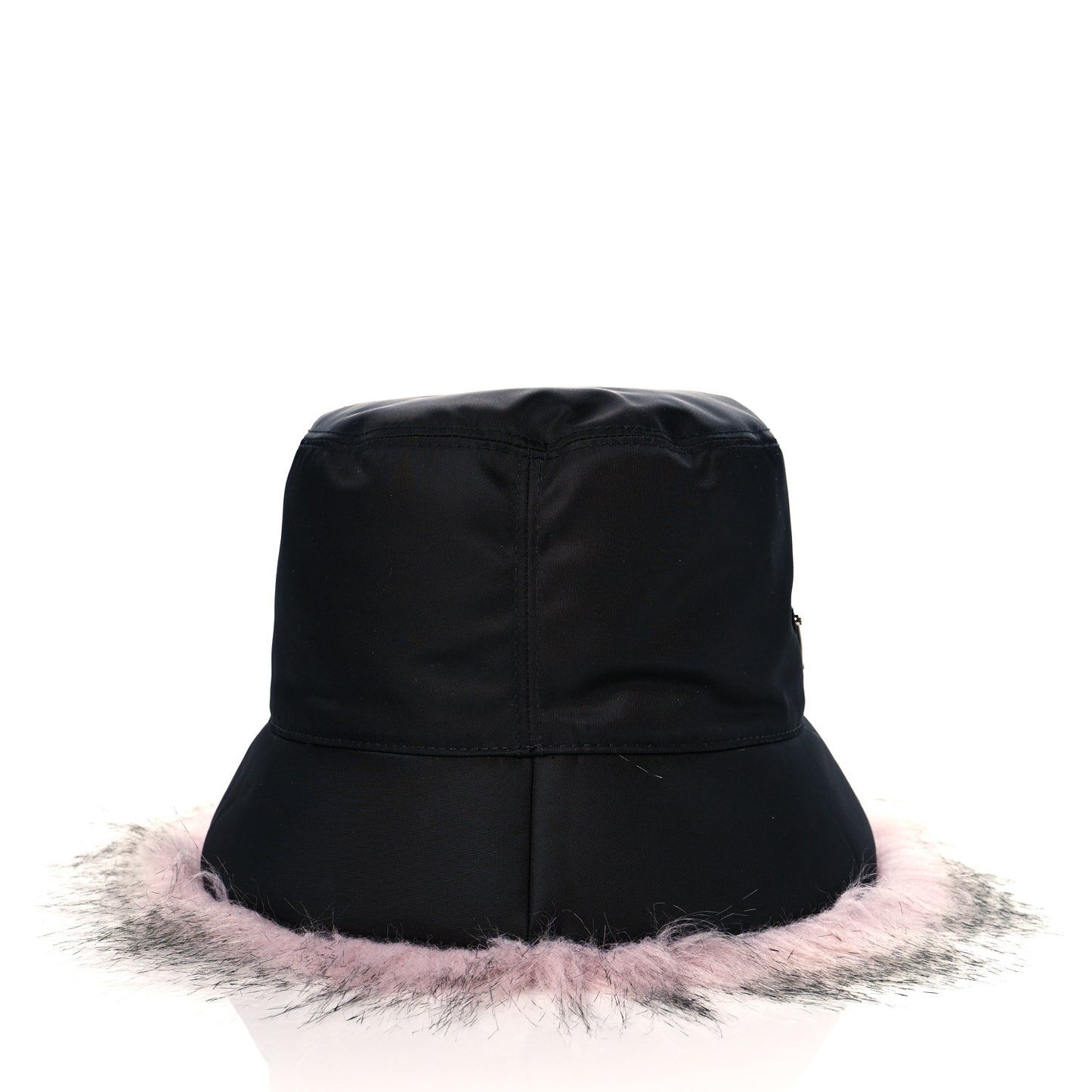 Re-Nylon Faux Fur Metal Triangle Logo Womens Bucket Hat M Black Alabastro