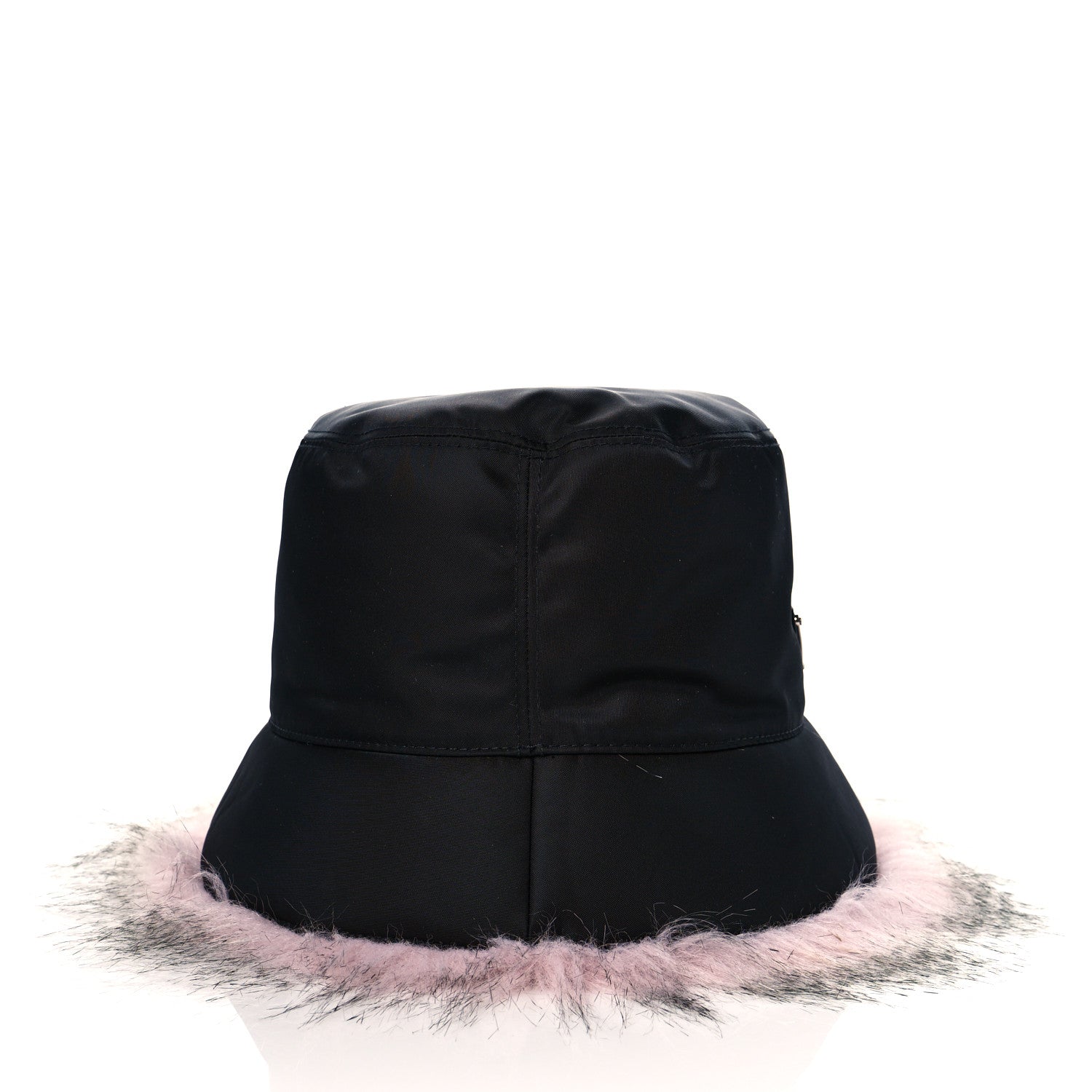 Prada Re-Nylon Faux Fur Metal Triangle Logo Womens Bucket Hat M Black Alabastro 3 of 8