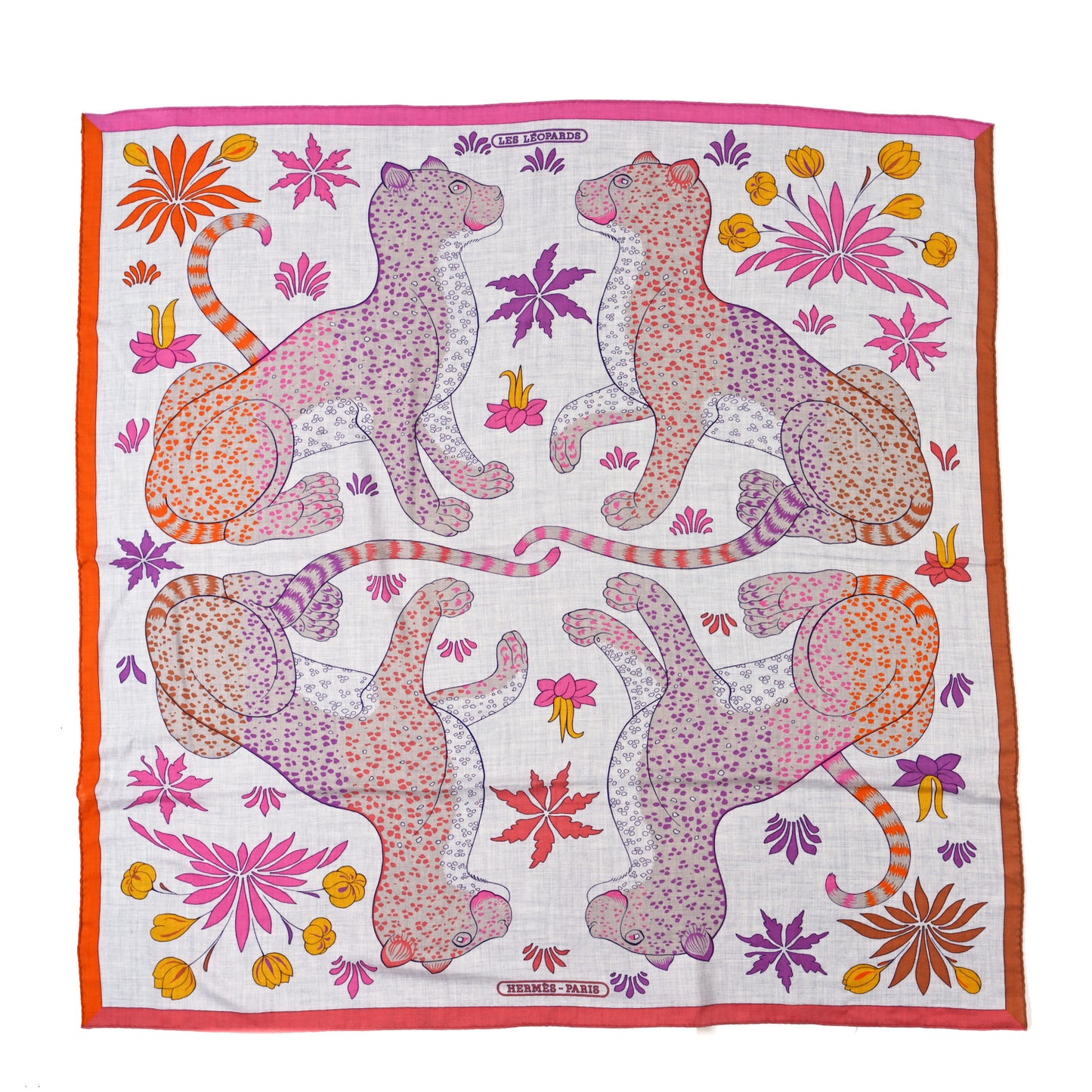 Cashmere Silk Les Leopards Shawl 140 Gris Chine Rose Or