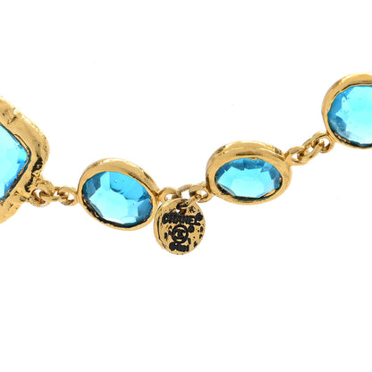Chanel Swarovski Crystal Chicklet Sautoir Necklace Gold Blue 4 of 4