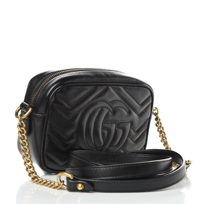 Gucci Calfskin Matelasse Mini GG Marmont Chain Shoulder Bag Black 3 of 11