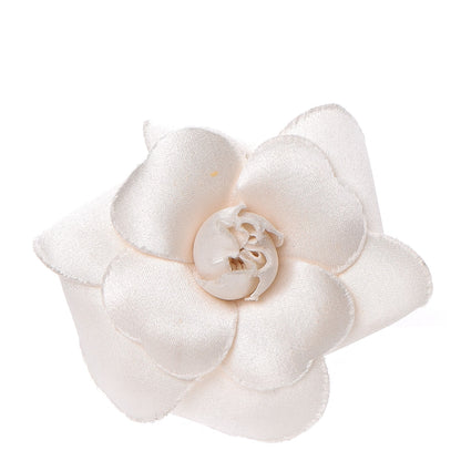Chanel Silk Taffeta Camellia Brooch Pin White 1 of 5