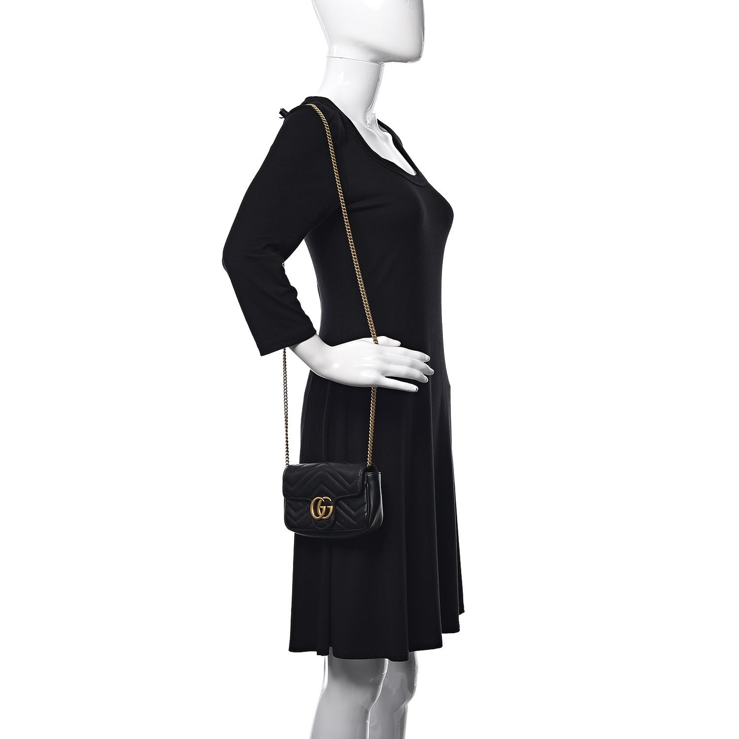 Calfskin Matelasse Super Mini GG Marmont Shoulder Bag Black