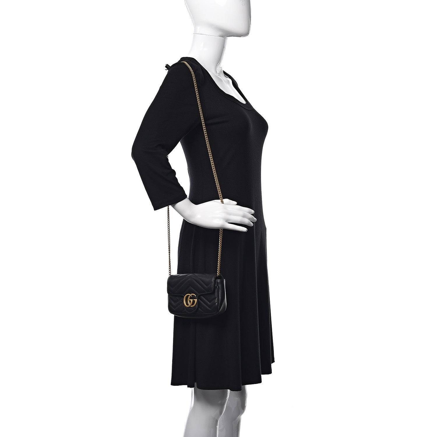 Gucci Calfskin Matelasse Super Mini GG Marmont Shoulder Bag Black 2 of 9