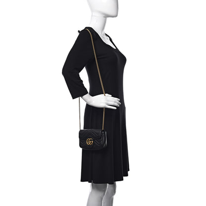 Gucci Calfskin Matelasse Super Mini GG Marmont Shoulder Bag Black 2 of 9