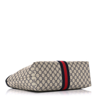 Gucci GG Supreme Monogram Textured Calfskin Web Medium Ophidia Shopping Tote Beige Blue 4 of 12