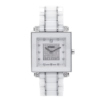 Fendi Stainless Steel Ceramic Diamond Dial 30mm Quadro Quartz Watch White 1 of 6