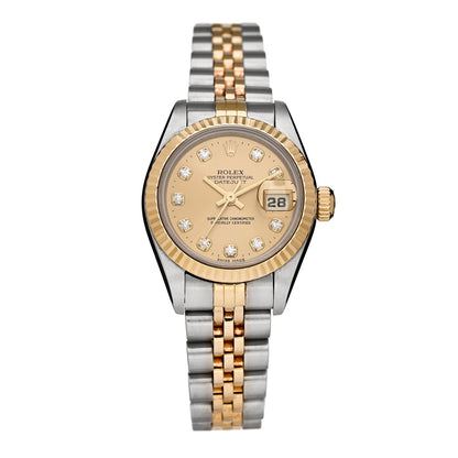 Rolex Stainless Steel 18K Yellow Gold Diamond 26mm Oyster Perpetual Datejust Watch Champagne 69173 1 of 4