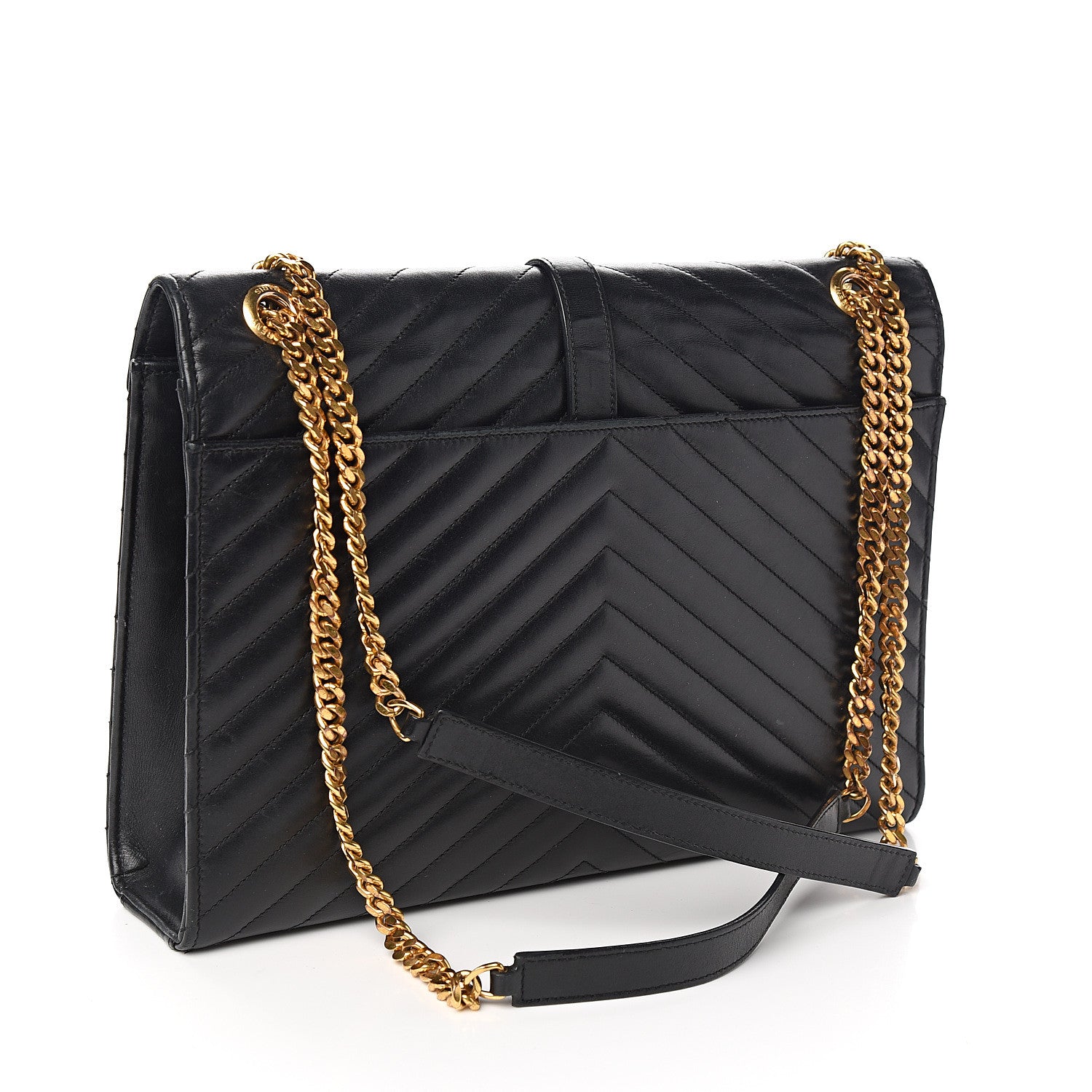 Saint Laurent Smooth Calfskin Matelasse Chevron Large Monogram Satchel Black 2 of 10