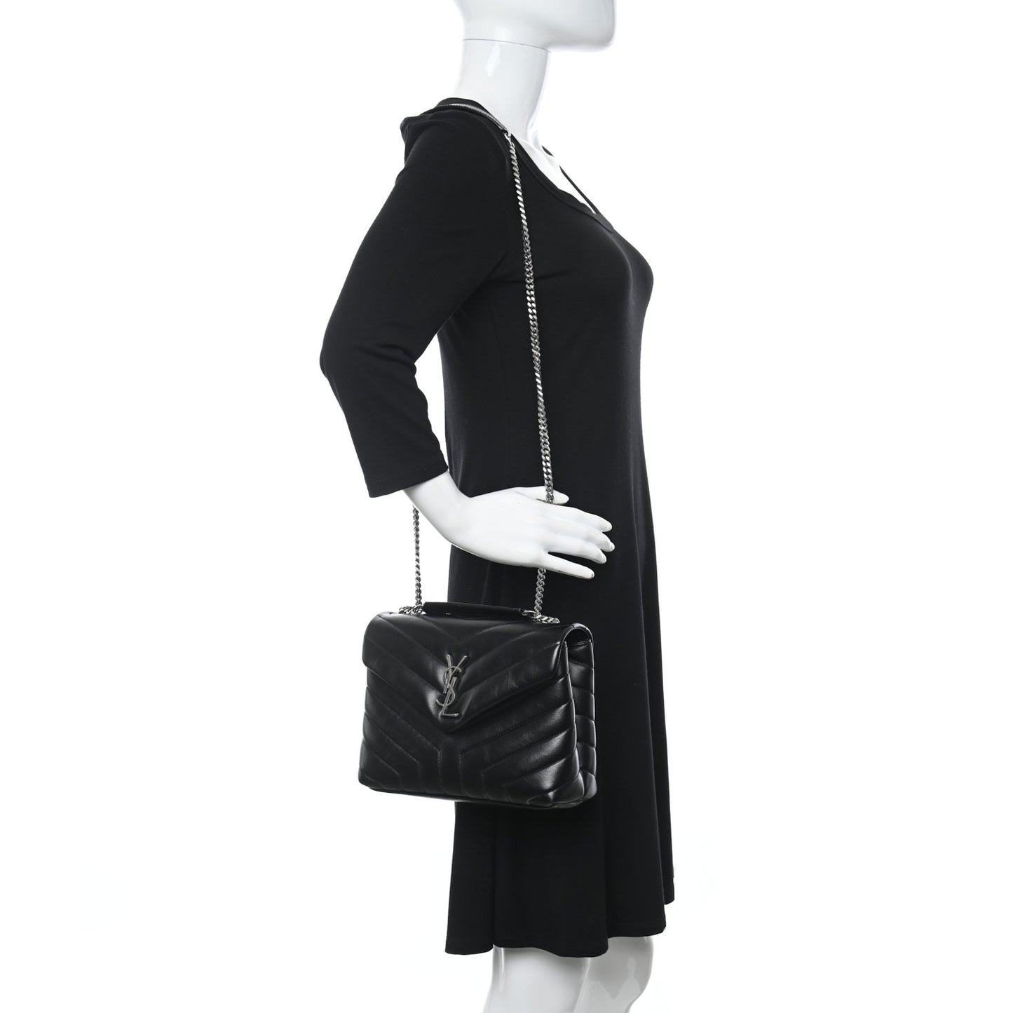 Calfskin Y Quilted Monogram Small Loulou Chain Satchel Black