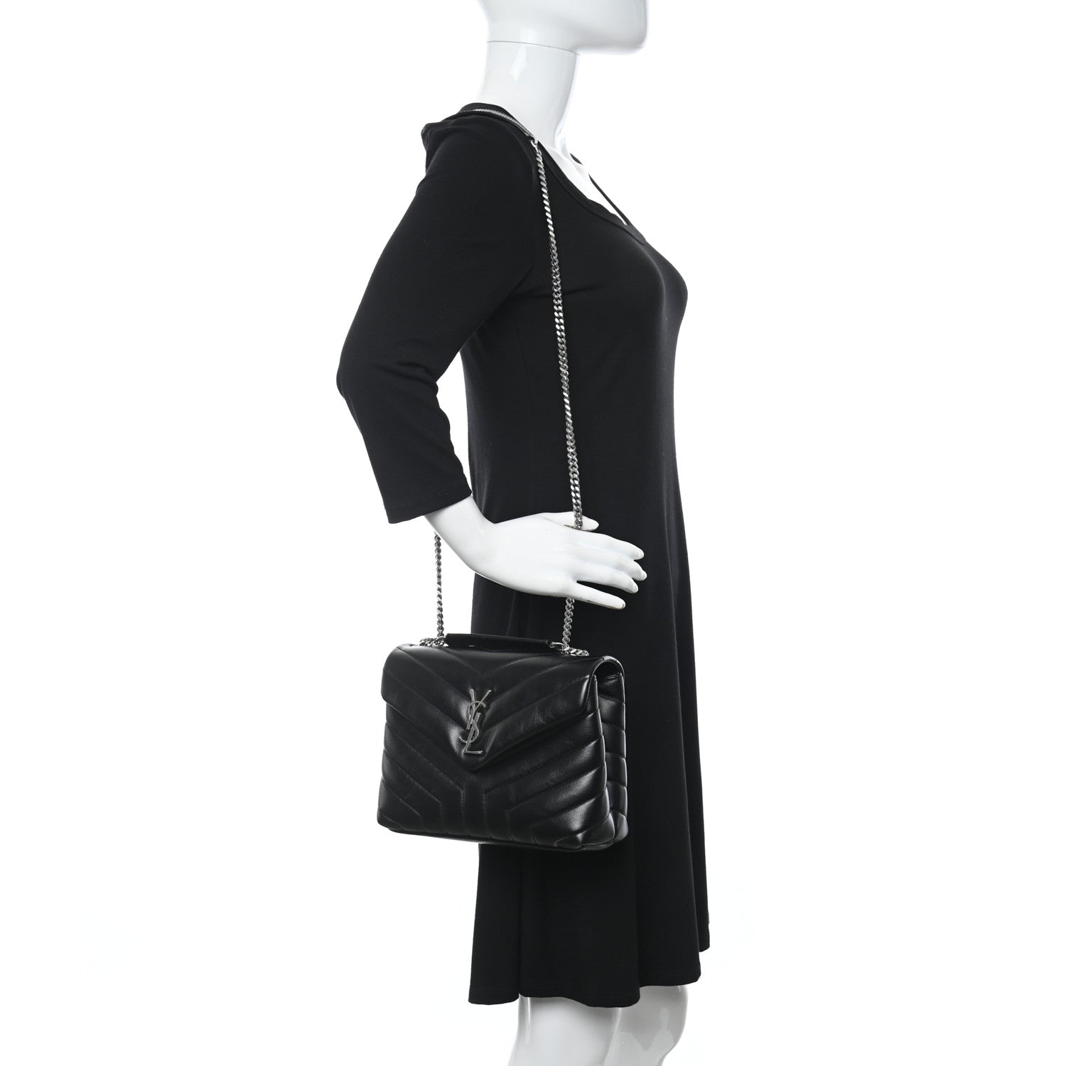 Saint Laurent Calfskin Y Quilted Monogram Small Loulou Chain Satchel Black 2 of 13