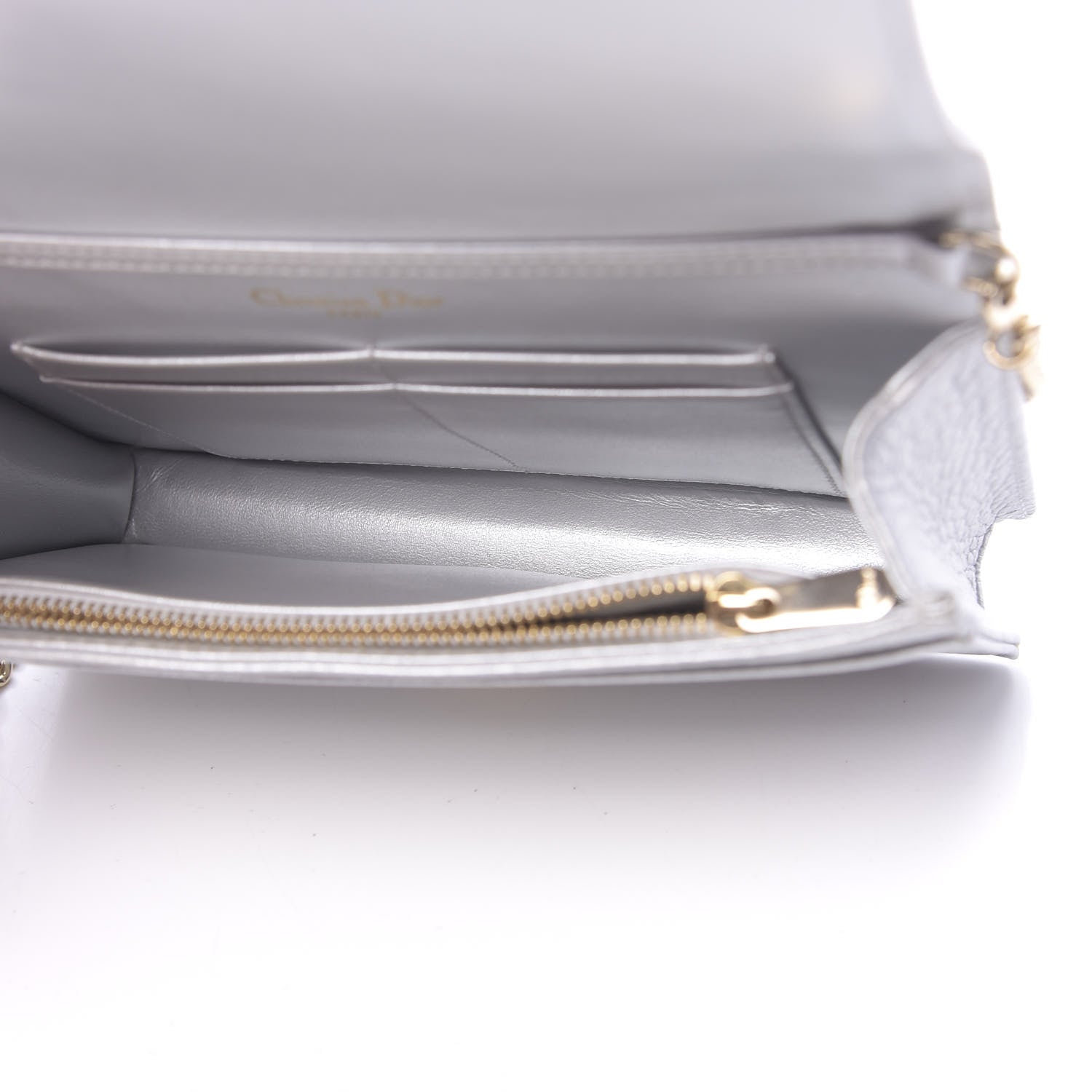 Christian Dior Metallic Grained Calfskin Diorama Wallet on Chain Pouch Silver 4 of 10