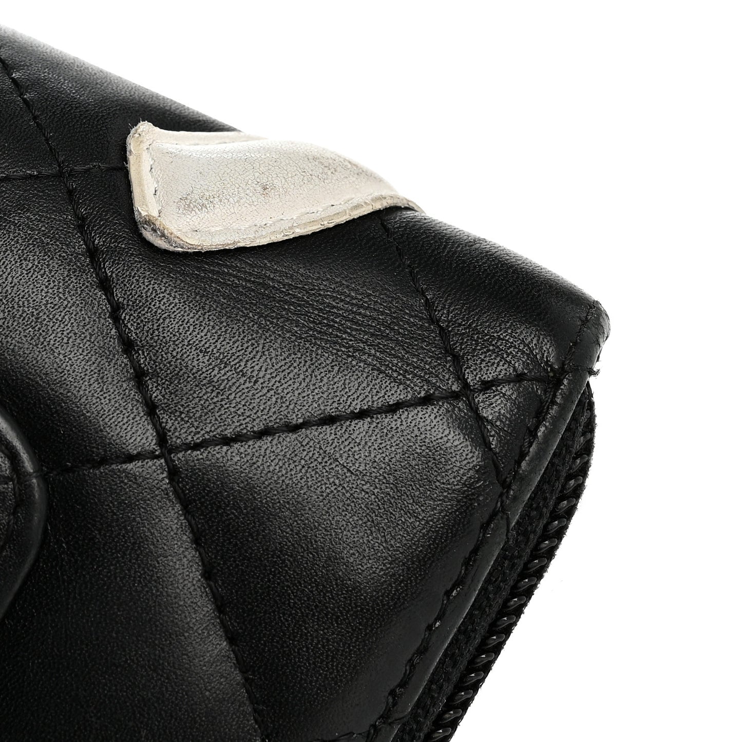 Calfskin Cambon Zip Around Organizer Wallet Black White