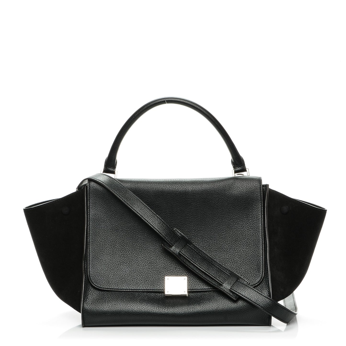 Drummed Calfskin Suede Medium Trapeze Black
