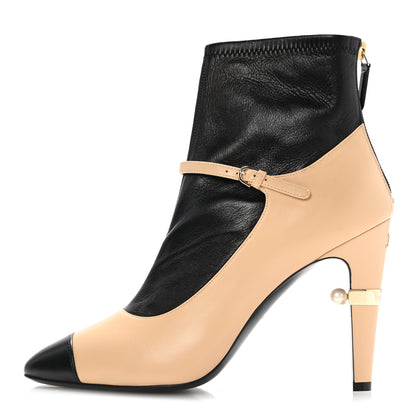 Chanel Lambskin Booties 40.5 Black Beige 1 of 10