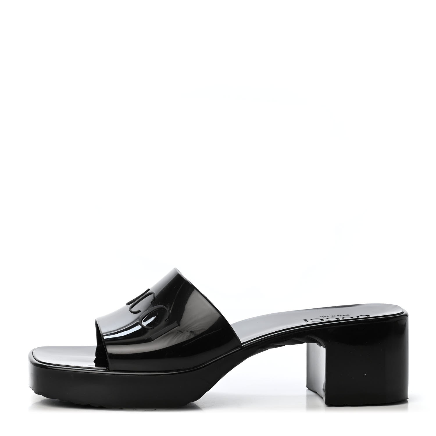 Gucci Rubber Gucci Logo Womens Platform 20/60mm Slide Sandals 37 Black 1 of 4